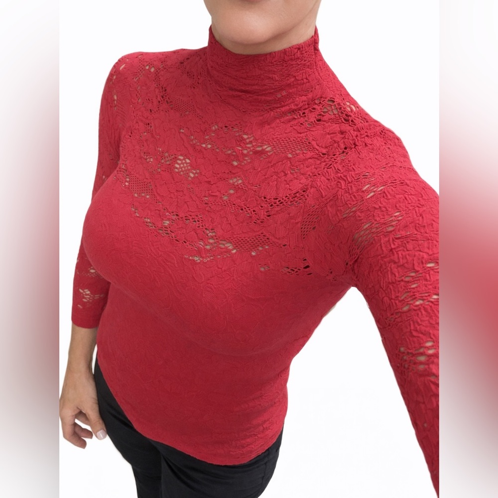 Bebe Vibrant Red Lace Top